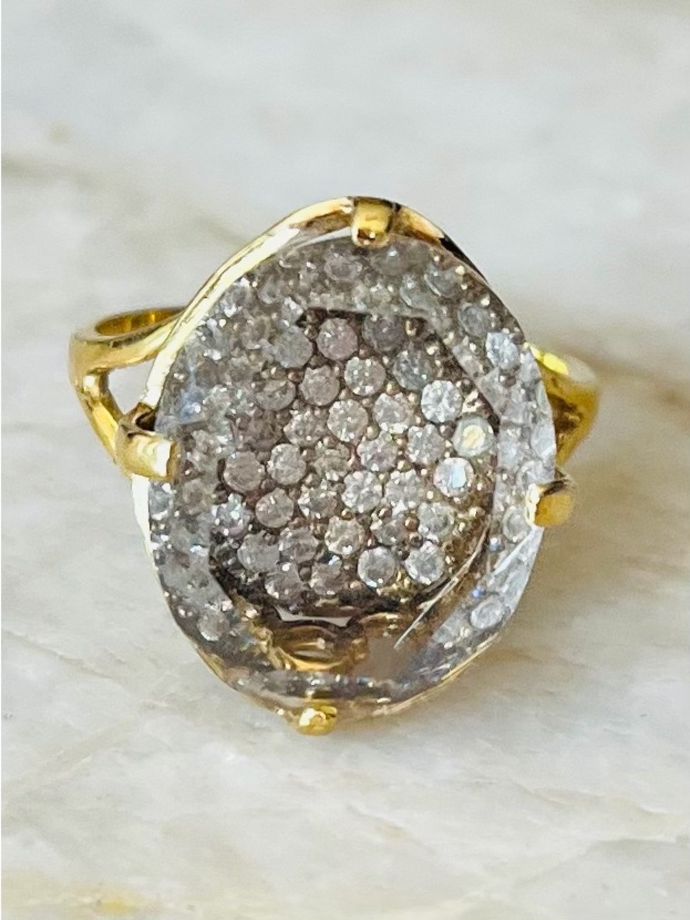Gold and chunky Pavé Oval Cocktail Ring with White Crystals 8US size